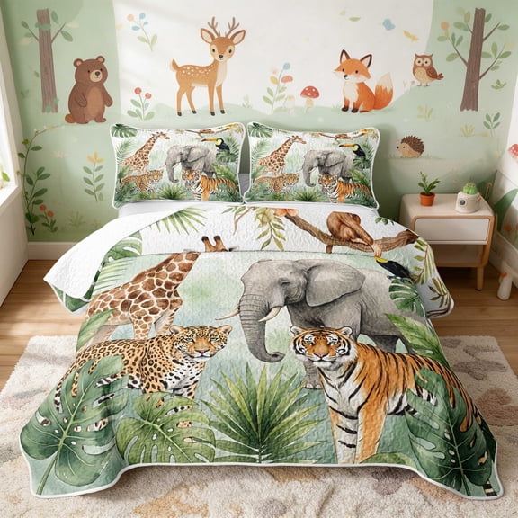 Erosebridal Giraffe Twin Quilt Set for Boys Girls, Jungle Animals Twin Coverlet Set, 2pcs 1 Bedspread and 1 Pillowcase