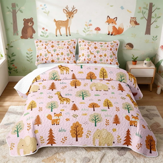 Erosebridal Giraffe Twin Quilt Set for Girls, Pink Forest Twin Coverlet Set, 2pcs 1 Bedspread and 1 Pillowcase
