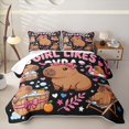 thumbnail image 1 of Erosebridal Girl Likes Capybara Quilt Full, Stars Leaf Full Bedspread Sets, Black Pink, 3-Piece, 1 of 7