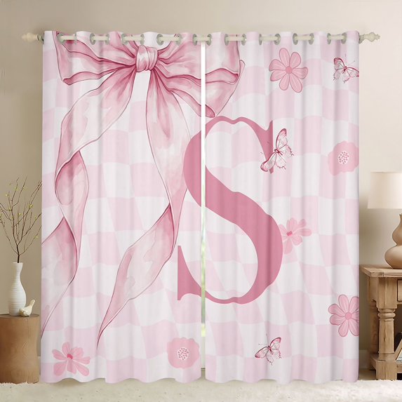Erosebridal Girl Personalized Gifts Black Out Curtains,Alphabet S Curtains Pack of 2 (42x63 Each) For Kids