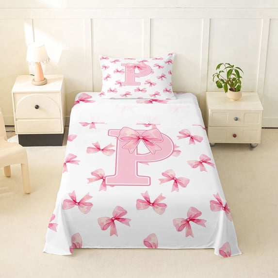 Erosebridal Girl Personalized Gifts Twin Sheet Sets,Pink Alphabet P Bedding For Teens 3 Pieces