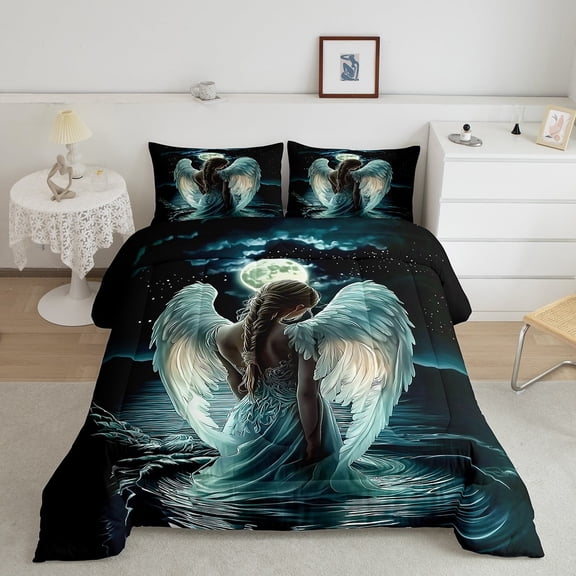 Erosebridal Angel Wings Bedding Queen Comforter Set, Princess Fairy Down Comforter Breathable 3 Pieces