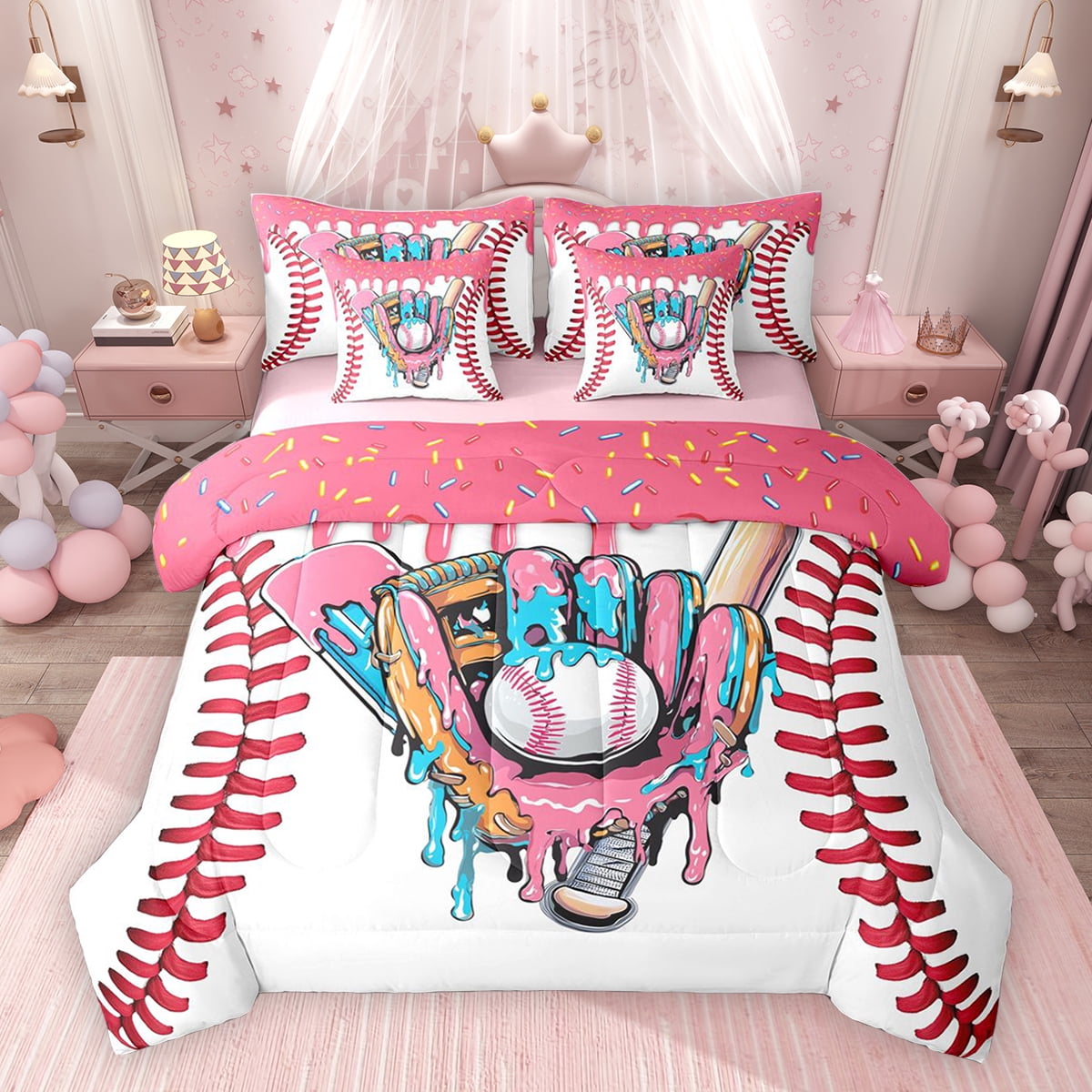 Erosebridal Girls Baseball Bedding Comforter Set, Sports Theme Full ...