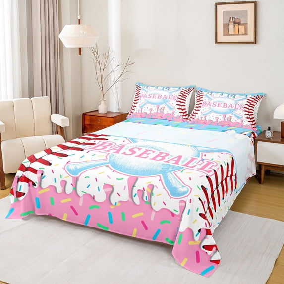 Erosebridal Girls Baseball Twin Sheet Sets,Kids Ball Sport Theme Bedding 3-Piece