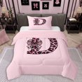 thumbnail image 1 of Erosebridal Girls Black Pink D Letter Monogrammed Twin Comforter Sets 3-Piece,Kids Cheetah Print Bow Tie Bedding Set,Pink Reversible, 1 of 6
