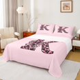 thumbnail image 1 of Erosebridal Girls Black Pink K Letter Monogrammed Queen Sheet Sets 4 Pieces,Kids Cheetah Print Bow Tie Bed Set, 1 of 5