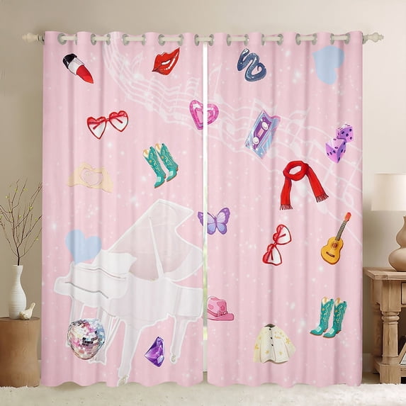 Erosebridal Girls Boots Scarf Curtains for Living Room,Music Instrument Piano BlackoutCurtains Set of 2 (38x54),Pink Galaxy Starry Sky Curtains and Drapes (38x54),Super Cozy Room Decoration