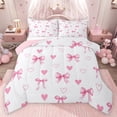 thumbnail image 1 of Erosebridal Girls Bow-Tie Full Size Comforter Sets, Kawaii Love Hearts Bedding Sets, White Pink, Pink Reversible, 1 Comforter and 2 Pillowcases, 1 of 6