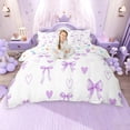 thumbnail image 1 of Erosebridal Girls Bow-Tie Queen Duvet Cover Set, Kawaii Love Hearts Bedding, White Purple, Colorful Stars Reversible, 1 Duvet Cover and 2 Pillowcases (No Comforter), 1 of 5