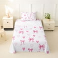 thumbnail image 1 of Erosebridal Girls Bow-Tie Twin Sheet Sets, Kawaii Love Hearts Bedding, White Pink, 1 Flat Sheet, 1 Fitted Sheet and 1 Pillowcase, 1 of 5