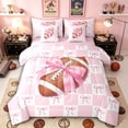 thumbnail image 1 of Erosebridal Girls Brown Football Bedding Comforter Set 7pcs,Kids Teens Geometric Plaid Ribbon Bow Tie Queen Bedding Sets,Pink Reversible,Ultra Soft Home Decor, 1 of 6