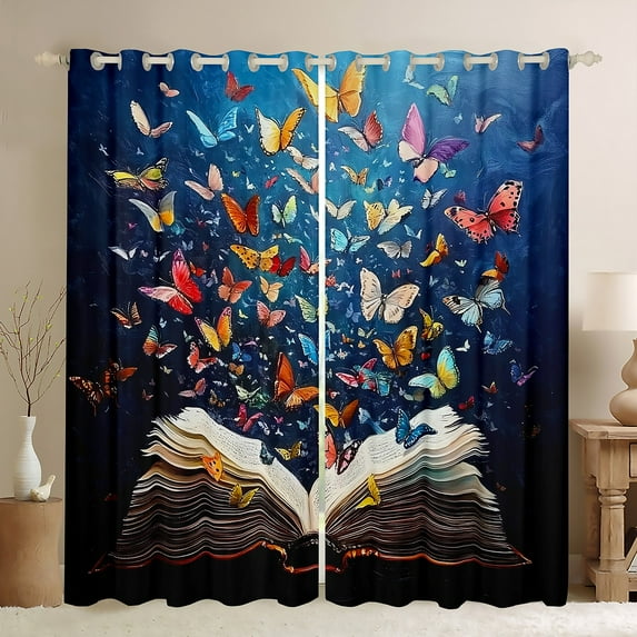 Erosebridal Butterflies Curtains Pack of 2 (52Wx63L),Vintage Book Curtains for Living Room,Animal Room Decorative