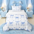 thumbnail image 1 of Erosebridal Girls Cartoon Ribbon Bow Twin Comforter Sets 3-Piece,Blue Love Heart Bedding Set for Kids Teens,Lightweight Room Decor, 1 of 6