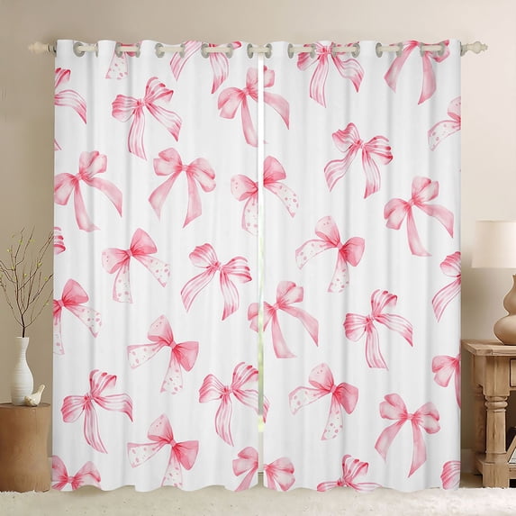 Erosebridal Girls Cartoon Stripes Bowknot Black Out Curtains,Dreamy Princess Polka Dots Bow Curtains Pack of 2 (42x63 Each) for Teens Women,Ultra Soft Home Decor