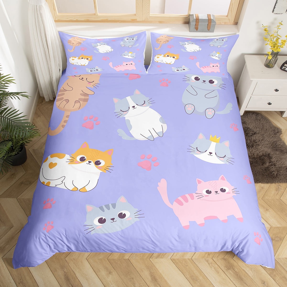Erosebridal Cat Bedding Set Twin Size,Cute Cats Comforter Cover