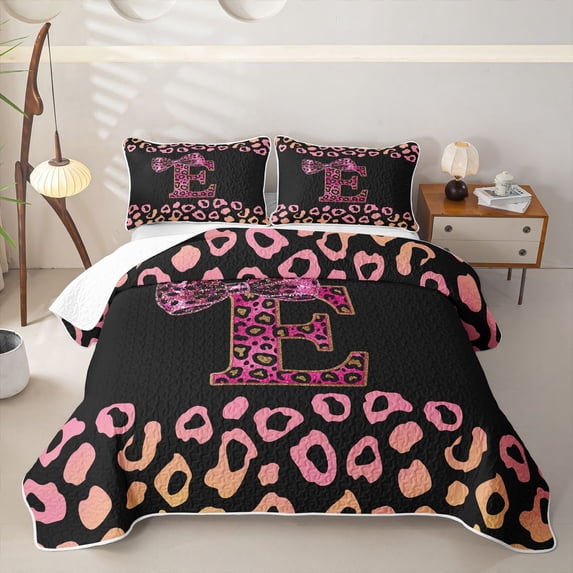 Erosebridal Girls Cheetah Print Alphabet E Quilt King,Bling Glitter Print Leopard Print King Coverlet Set for Teens Women