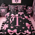 thumbnail image 1 of Erosebridal Girls Cute Bowknot 7 Pieces Bedding Comforter Set,Pink Loves T Alphabet Full Bedding Set For Kids,Reversible black, 1 of 7