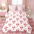 thumbnail image 1 of Erosebridal Girls Cute Cherry Bow Bedding Comforter Set 7pcs,Kids Teens Kawaii Red Flowers Queen Bedding Sets,Pink Reversible,Microfiber Bedroom Decor, 1 of 6