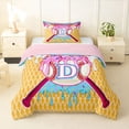 thumbnail image 1 of Erosebridal Girls D Letter Monogrammed Ice Cream Drip Dessert Twin Comforter Sets 3-Piece,Sport Theme Baseball Bedding Set For Boys Teens,Pink Reversible, 1 of 6