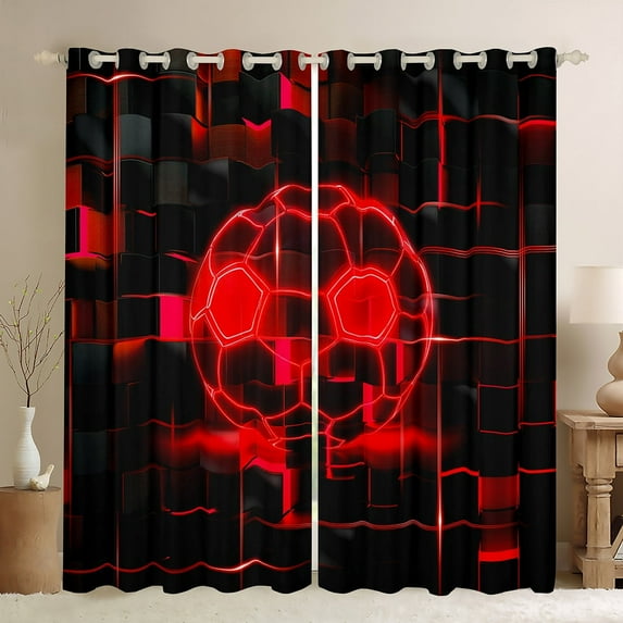 Erosebridal Girls Football Curtains and Drapes (38x54),Sports Game BlackoutCurtains for Bedroom,Red Geometric Glowing Plaid Curtains Pack of 2 (38x54),Microfiber Bedroom Decor