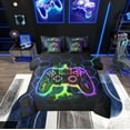 thumbnail image 1 of Erosebridal Gamer Bedding Sets Twin Size, Neon Gradient Gamepad Comforter Sets with Sheets, Navy Honeycomb Decor, Breathable 7 Pieces, 1 of 5