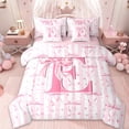 thumbnail image 1 of Erosebridal Girls Letter E 7 Pieces Bedding Comforter Set,Kawaii Polka Dots Pink Bow Stars Print Kids Full Bedding Set,Pink Reversible, 1 of 7