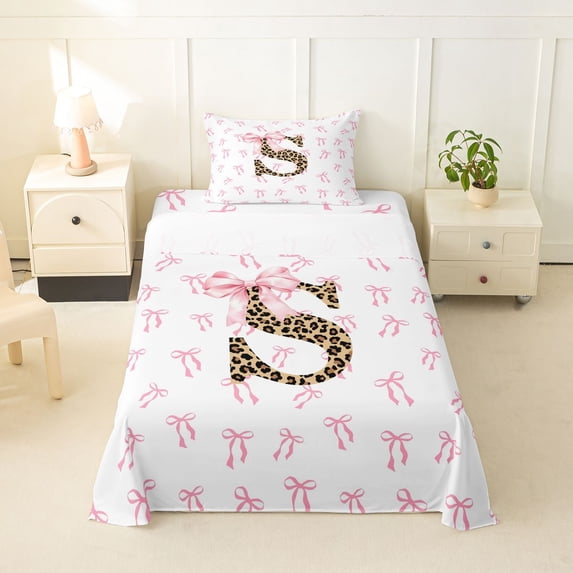 Erosebridal Girls Letter S Bow Twin Sheet Sets,Cute Bows Chic Cheetah Print Bedding For Girls Teens 3pcs