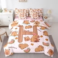 thumbnail image 1 of Erosebridal Girls Personalized Initial H Cute Capybara Bedding Comforter Set 7 Pieces For Kids,Cartoon Fruit Orange Watermelon Flowers Full Bedding Set,Pink Reversible, 1 of 6