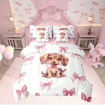 Erosebridal Pink Bow-Tie Bedding Twin Comforter Set, Dachshund Down Comforter, Kawaii Wildlife Decor, Reversible