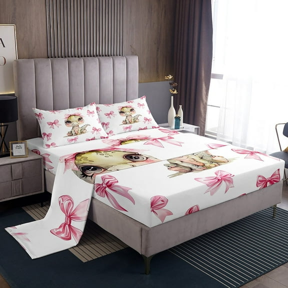 Erosebridal Pink Bow-Tie Twin Sheet Sets, Dinosaur Bedding Twin Size, Cartoon Wildlife Decor