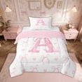 thumbnail image 1 of Erosebridal Pink Bowknot Bedding Sets Twin with Comforter, Initial A Letter Duvet Insert, Cartoon Love Decor, Reversible 2pcs, 1 of 7