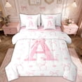 thumbnail image 1 of Erosebridal Pink Bowknot Bed in a Bag Twin size, Initial A Letter Bed Set, Cartoon Love Decor, Reversible 7pcs, 1 of 8