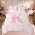 thumbnail image 1 of Erosebridal Pink Bowknot Bedding Sets Full with Comforter, Retro Initial K Letter Duvet Insert, Love Decor, Reversible 3pcs, 1 of 7
