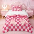 thumbnail image 1 of Erosebridal Girls Pink Bowknot Twin Comforter Sets,Kids Geometric Grid Printed Bedding Set,Reversible,2 Pieces, 1 of 7