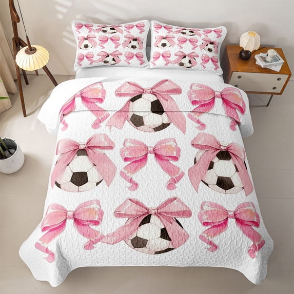 Erosebridal Girls Pink Bowknot Twin Quilt Set,Dreamy Princess Style Twin Coverlet Set For Football Girly,2-Piece