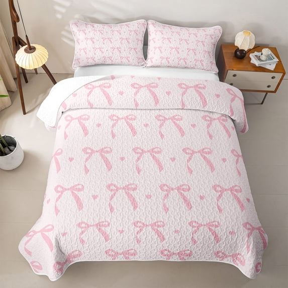 Erosebridal Girls Pink Bowknot Twin Quilt Set For Kids,Dreamy Princess Themed Twin Coverlet Set,2-Piece