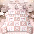 thumbnail image 1 of Erosebridal Girls Pink Bows 7-Piece Bedding Comforter Set,Classic Checkered Pattern Letter S Print King Bedding Sets For Kids,Reversible pink, 1 of 7