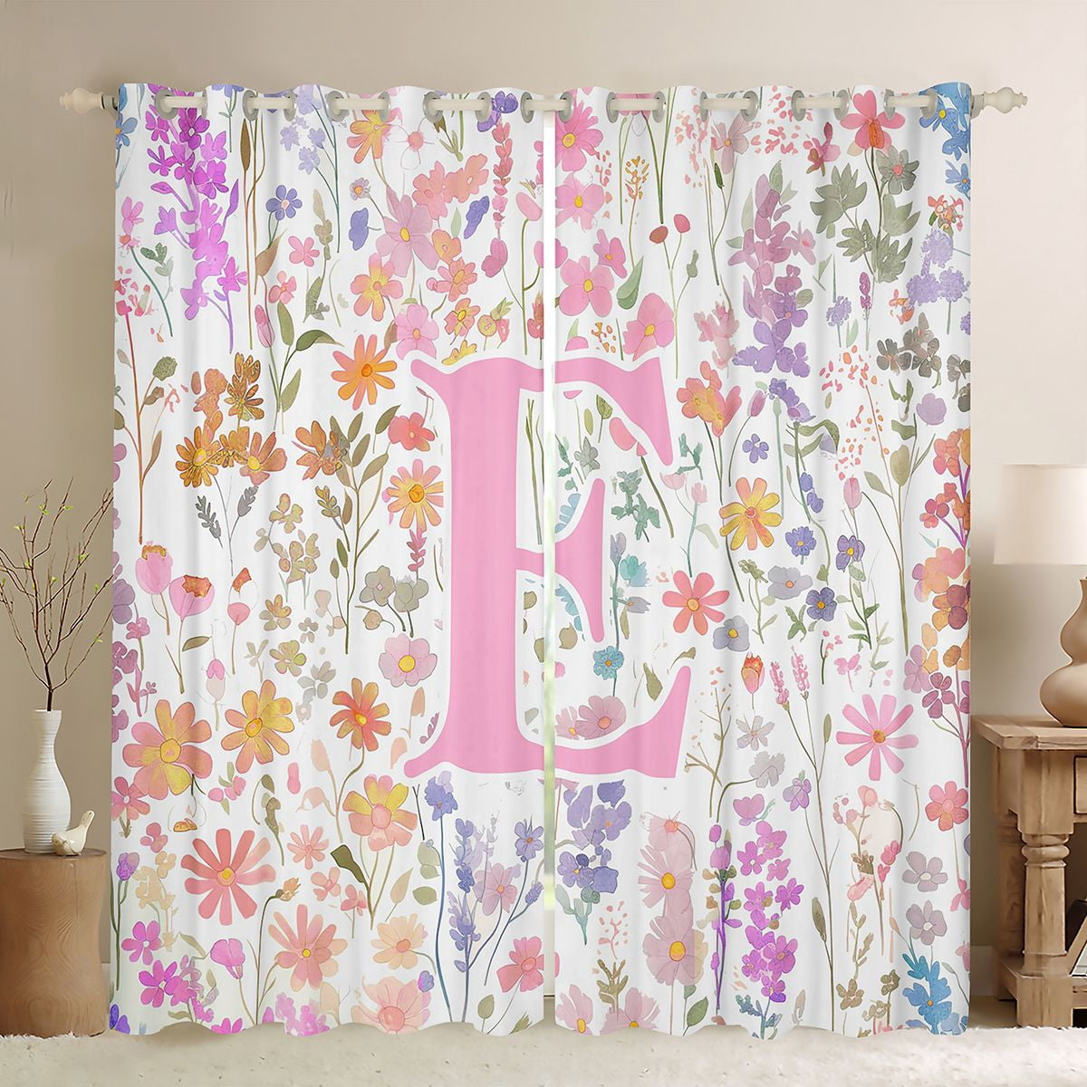Erosebridal Girls Pink Flower Blackout Curtains Set of 2 (52x84 Each ...