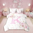 thumbnail image 1 of Erosebridal Pink Rose Bed in a Bag Twin size, Initial K Letter Bed Set, Cartoon Decor, Reversible 7-Piece, 1 of 5