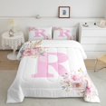 thumbnail image 1 of Erosebridal Pink Rose Bedding Twin Comforter Set, Initial R Letter Down Comforter, Cartoon Decor, Reversible 2 Pieces, 1 of 8