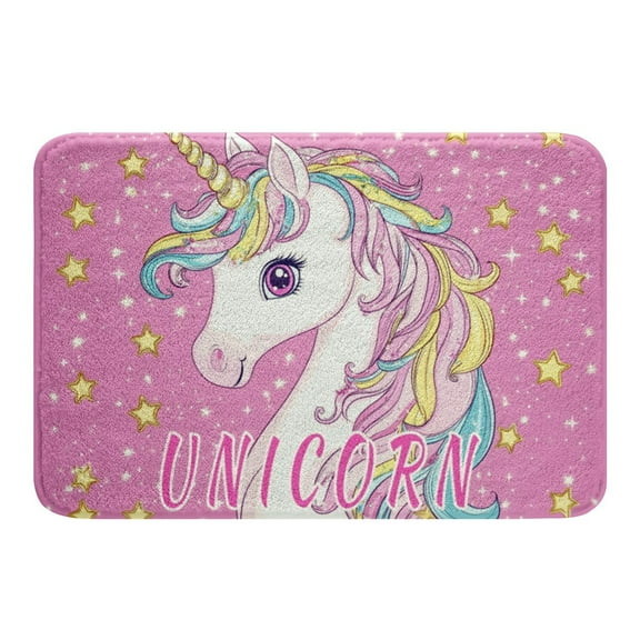 Erosebridal Pink Unicorn Bathroom Rugs 20x32, Glitter Stars Bathtub Mat 20x32, Cartoon Theme Decor