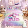 thumbnail image 1 of Erosebridal Pink Unicorn Bedding Sets Twin with Comforter, Initial C Letter Duvet Insert, Cartoon Animal Decor, Reversible, 1 of 7