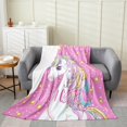 thumbnail image 1 of Erosebridal Pink Unicorn Flannel Blanket, Glitter Stars Sherpa Throw, Cartoon Theme Decor, 1 of 5