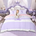 thumbnail image 1 of Erosebridal Girls Purple Bow Letter Monogrammed T Duvet Cover Set,Bling Glitter Print Geometric Stripes Bedding Full For Children Teens,Pink Reversible,3-Piece,No Comforter, 1 of 5