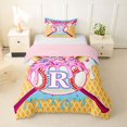 thumbnail image 1 of Erosebridal Girls R Letter Monogrammed Ice Cream Drip Dessert Twin Bedding,Sport Theme Baseball Duvet Cover Set For Boys Teens,Pink Reversible,2pcs,No Comforter, 1 of 5