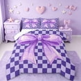 thumbnail image 1 of Erosebridal Girls Ribbon Bowtie Queen Comforter Set,Purple Geometric Plaid Bedding Comforter Set For Kids,Reversible,3pcs, 1 of 7