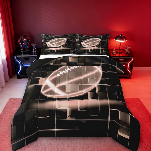 Erosebridal Girls Rubgy Bedding Twin Comforter Set,Sports Game Down Comforter,Pink Geometric Glowing Plaid Bedding Sets Twin with Comforter,Microfiber Bedroom Decor Reversible,2 Pieces