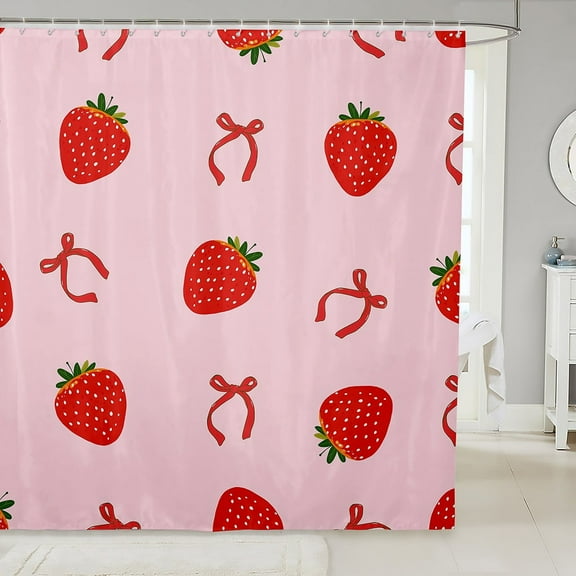 Erosebridal Strawberry Shower Curtain 72x72, Princess Bow-tie Bath Curtain, Pink