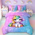 thumbnail image 1 of Erosebridal Girls Unicorn 7-Piece Twin Bedding Sets,Multicolor Glitter Print Bedding Comforter Set For Kids,Reversible Pink, 1 of 7