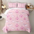 thumbnail image 1 of Erosebridal Girls Unicorn Bed Spread Queen,Cartoon Pink Princess Castle Queen Coverlet Set For Kids,3-Piece, 1 of 7